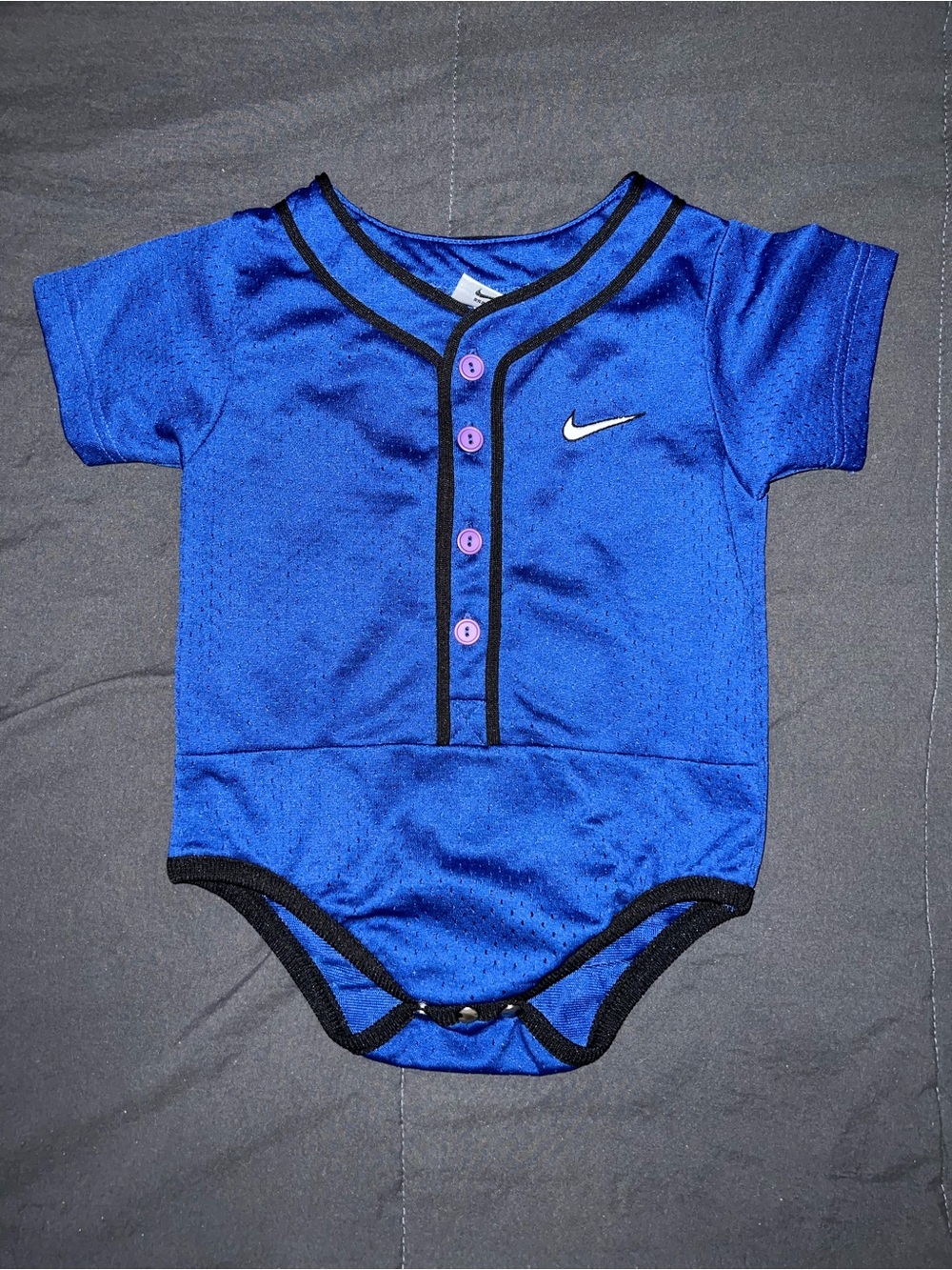Nike Blue Infant Baseball-Style Bodysuit with Black Trim